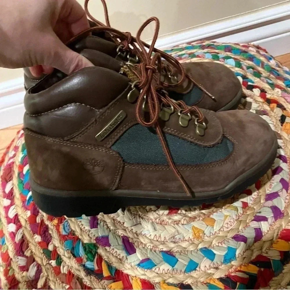 Timberland vintage  brown leather green hiking shoes boots - Picture 2 of 7